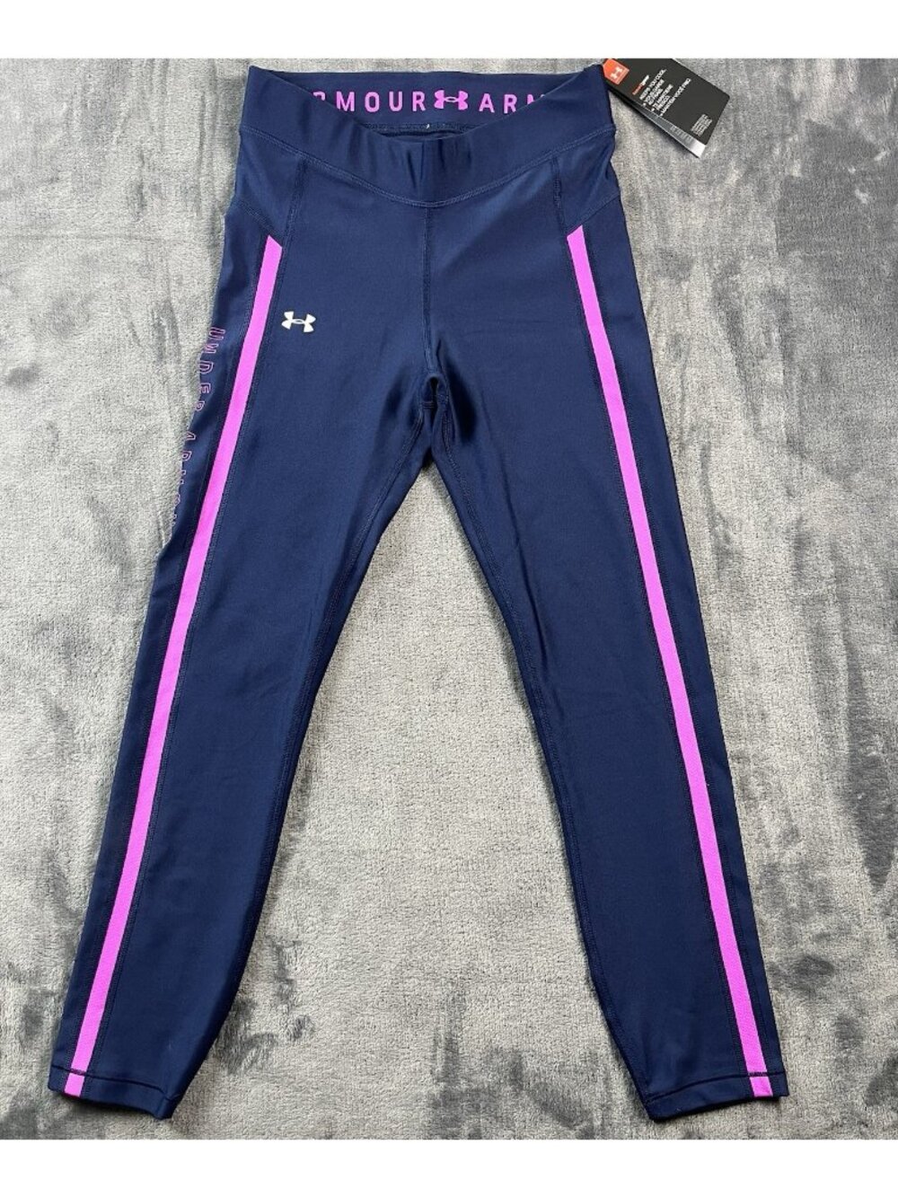 Under Armour Heatgear Compression Leggings Navy Blue/Magenta Women's Small Logo